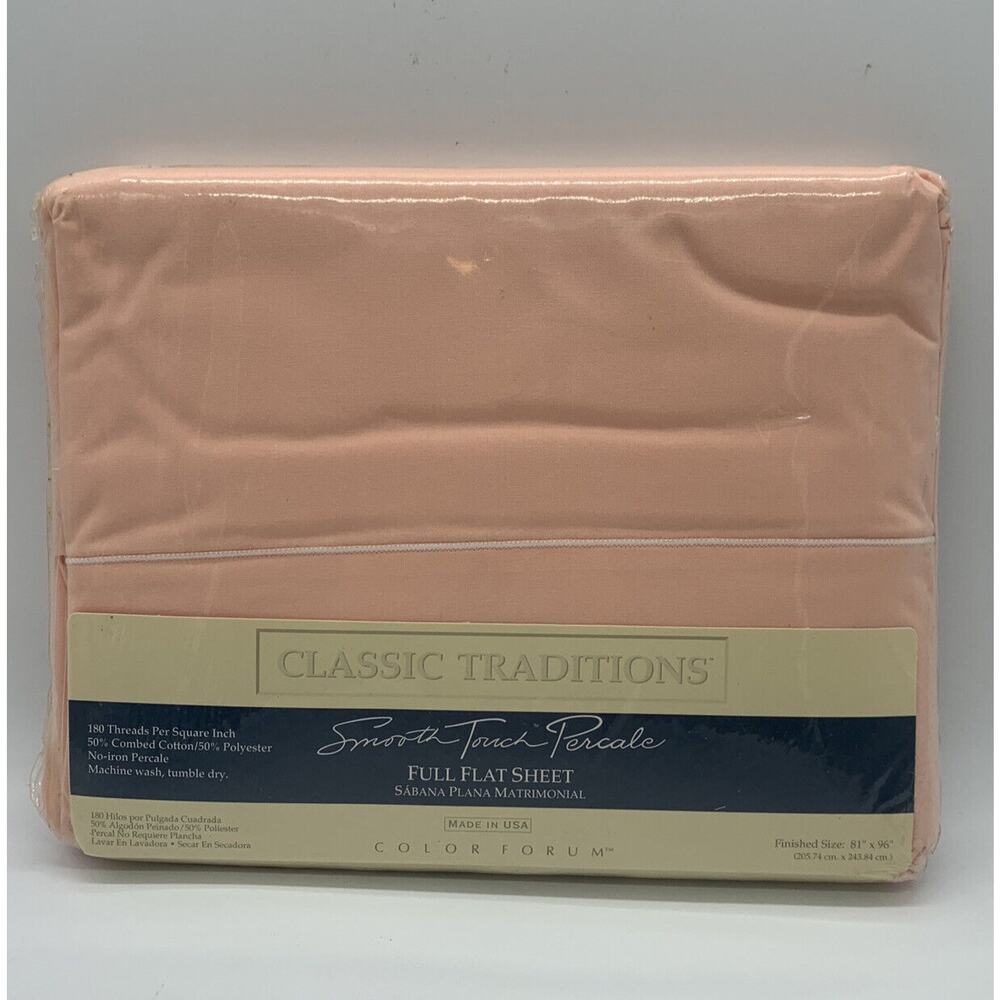 Vintage Classic Traditions Full Flat Sheet Peach Blush 180 Thread Count USA
